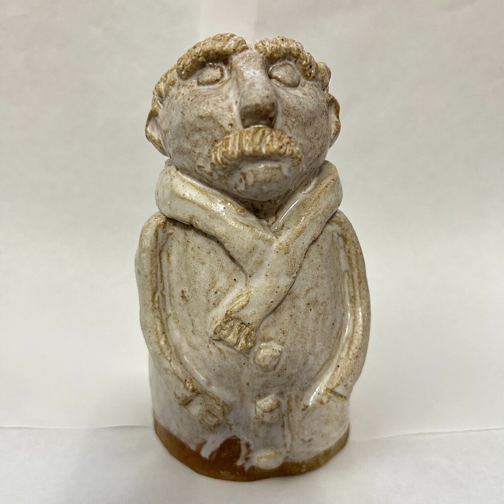 Handmade Glazed Clay Terracotta Man Figurine Sculpture Signed Folk Art Pottery